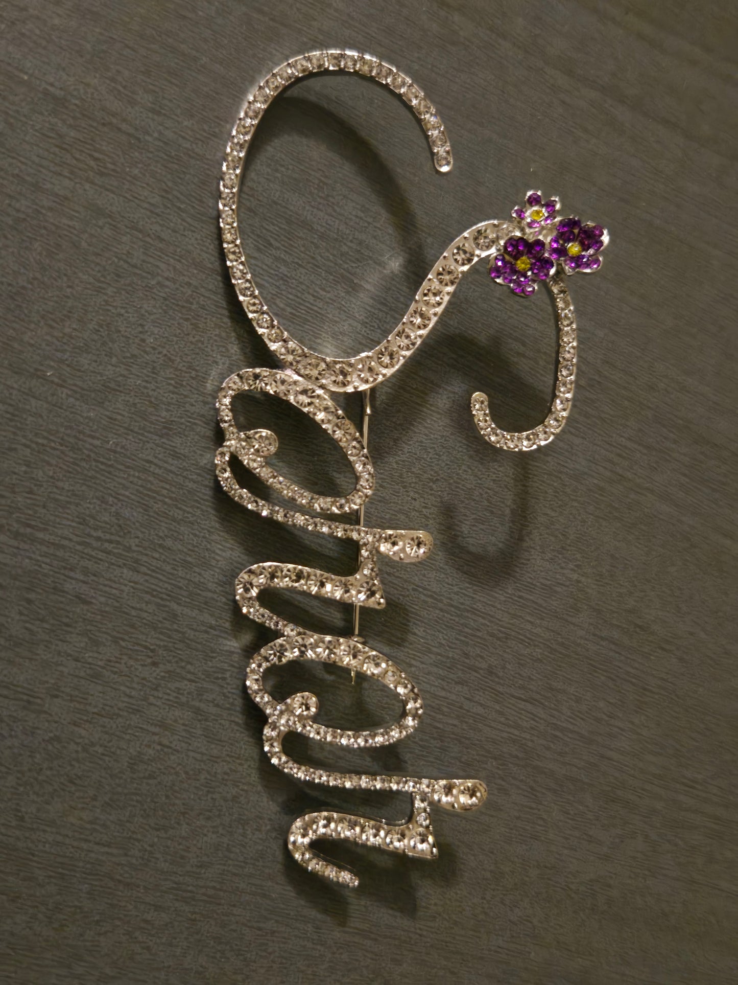 Rhinestone "Soror" Pin w/ Purple Violet Accent