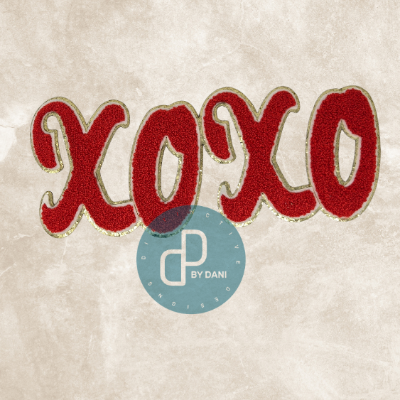 RED SCRIPT XOXO Chenille Iron-On Patch