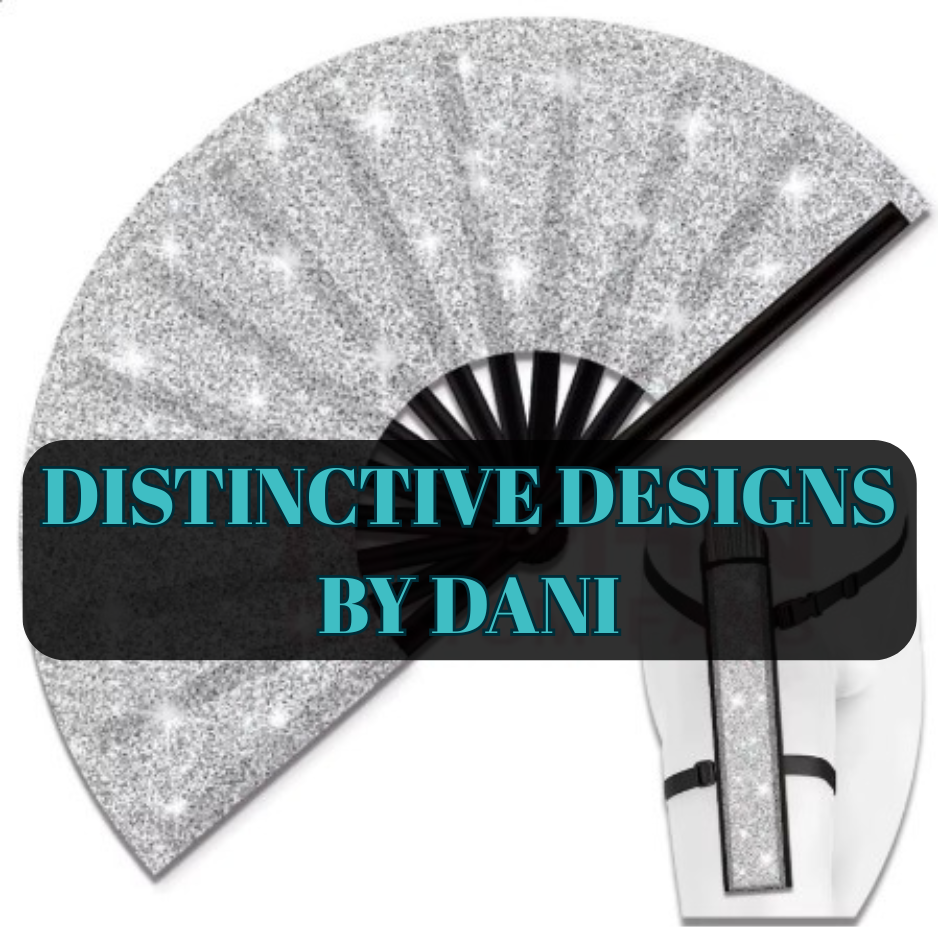 Glitter Folding Fan w/ matching holster and elastic strap