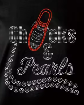 Chucks and Pearls Rhinestone Transfer (Red/Silver)