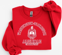 Red Washington-Plymouth Alumnae sweatshirt with white lettering and Delta Sigma Theta crest, chartered 1980