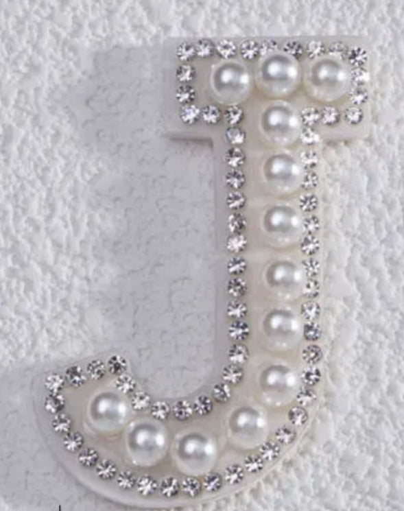 2" Pearl + Rhinestone Letter Iron on Patch [A - Z]