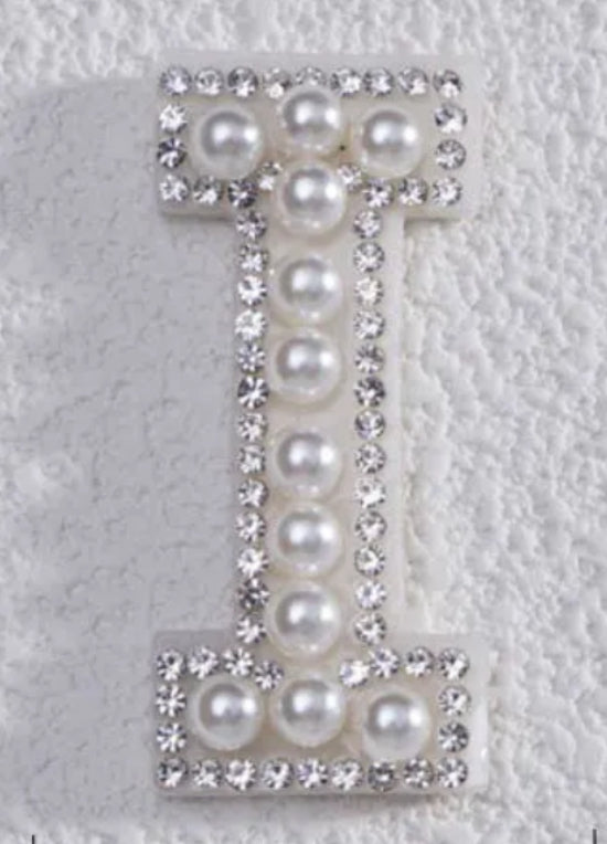 2" Pearl + Rhinestone Letter Iron on Patch [A - Z]