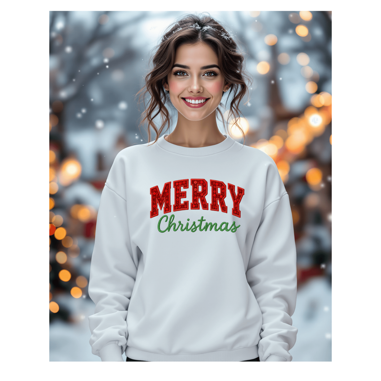 Merry Christmas (faux embroidered) Classic Sweatshirt