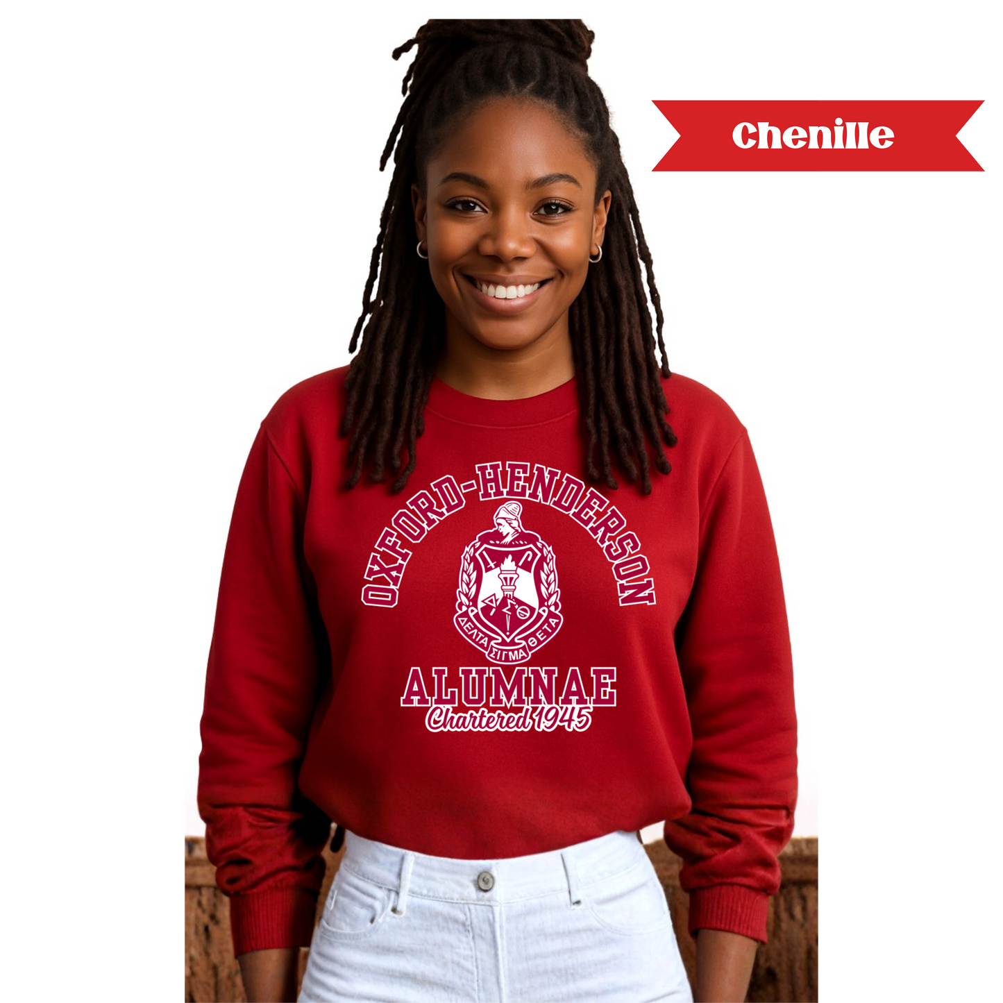 [CHENILLE] Delta Sigma Theta Chapter Sweatshirt or Hoodie - OXFORD-HENDERSON ALUMNAE (Copy)