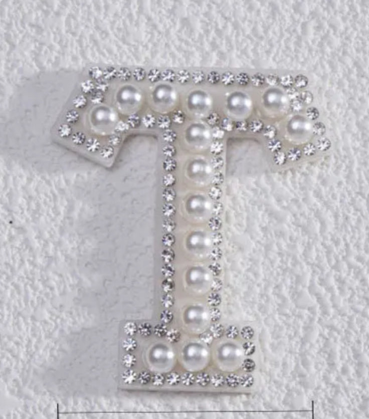2" Pearl + Rhinestone Letter Iron on Patch [A - Z]