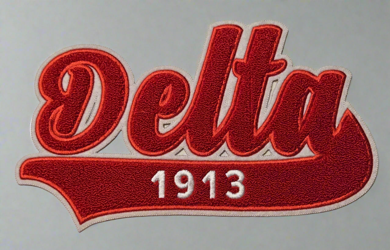 Red 'Delta 1913' patch on a light gray background
