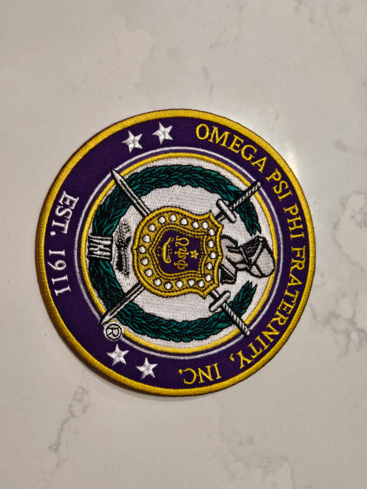 Omega Psi Phi Fraternity, Inc., Embroidered Patch - ROUND  (5 INCH)