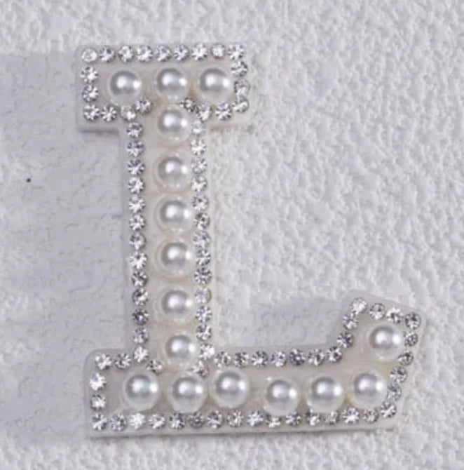 2" Pearl + Rhinestone Letter Iron on Patch [A - Z]