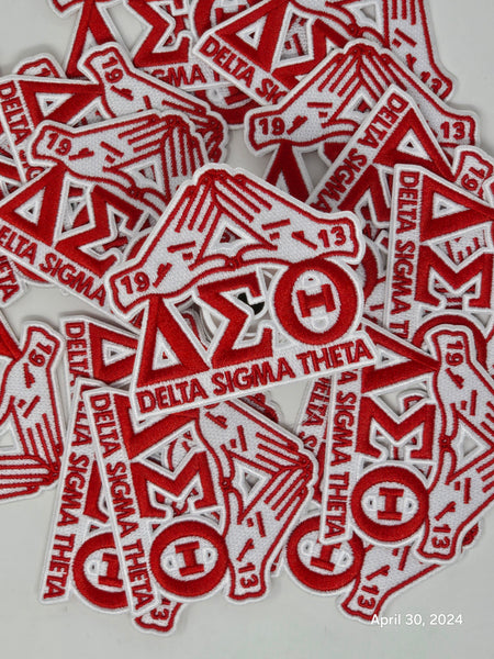Delta Sigma Theta Sorority Inc., Embroidered Patch - Handsign w/ Greek Letters