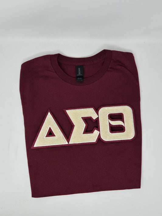 Crimson & Cream Chenille Patch Greek Lettered Tee