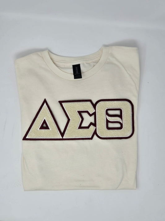 Crimson & Cream Chenille Patch Greek Lettered Tee