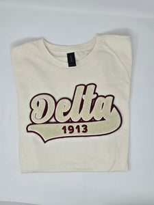 Crimson & Cream Chenille Delta 1913 Tee - CREAM