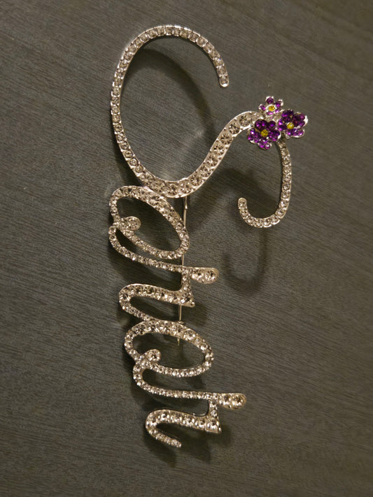 Rhinestone "Soror" Pin w/ Purple Violet Accent