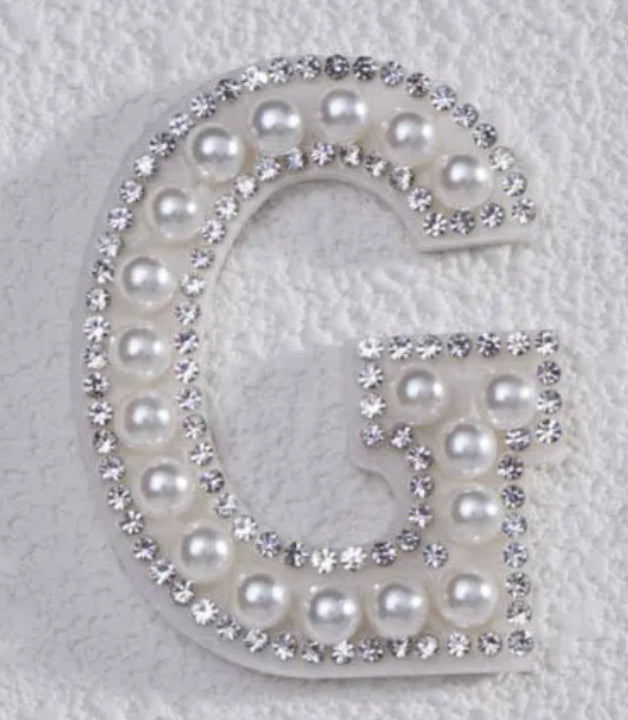 2" Pearl + Rhinestone Letter Iron on Patch [A - Z]
