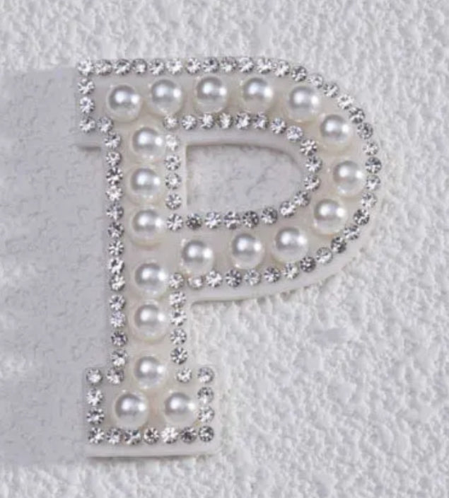 2" Pearl + Rhinestone Letter Iron on Patch [A - Z]