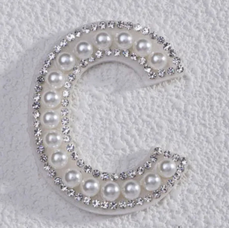2" Pearl + Rhinestone Letter Iron on Patch [A - Z]