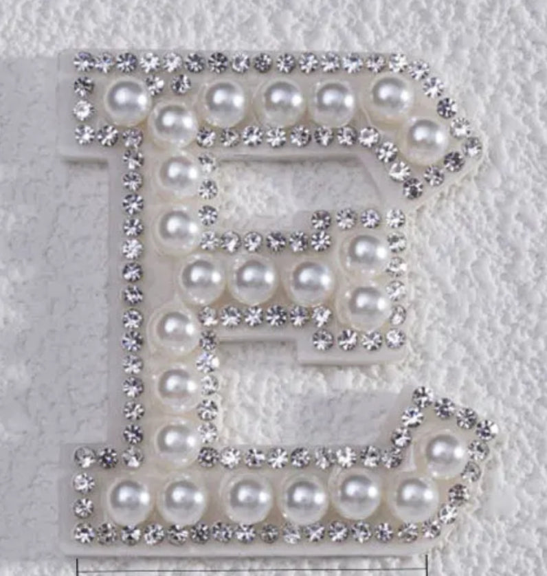 2" Pearl + Rhinestone Letter Iron on Patch [A - Z]