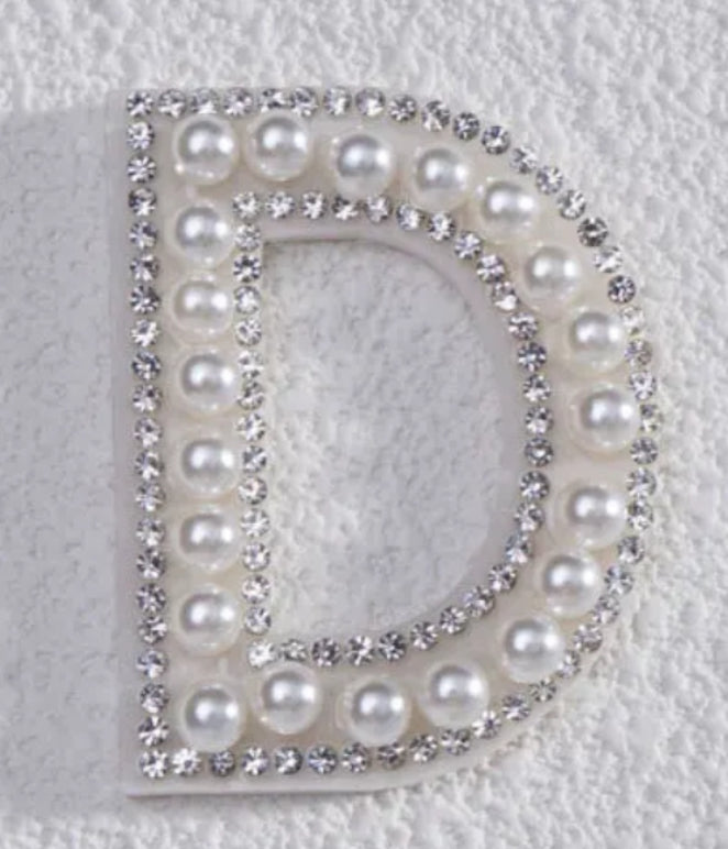 2" Pearl + Rhinestone Letter Iron on Patch [A - Z]