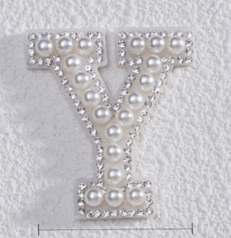 2" Pearl + Rhinestone Letter Iron on Patch [A - Z]