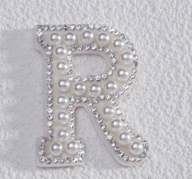 2" Pearl + Rhinestone Letter Iron on Patch [A - Z]