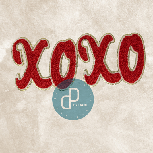 RED SCRIPT XOXO Chenille Iron-On Patch