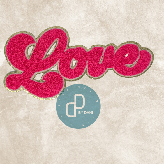 HOT PINK LOVE Chenille Iron-On Patch
