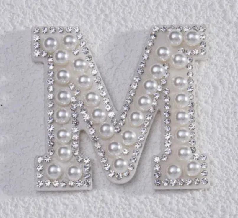 2" Pearl + Rhinestone Letter Iron on Patch [A - Z]