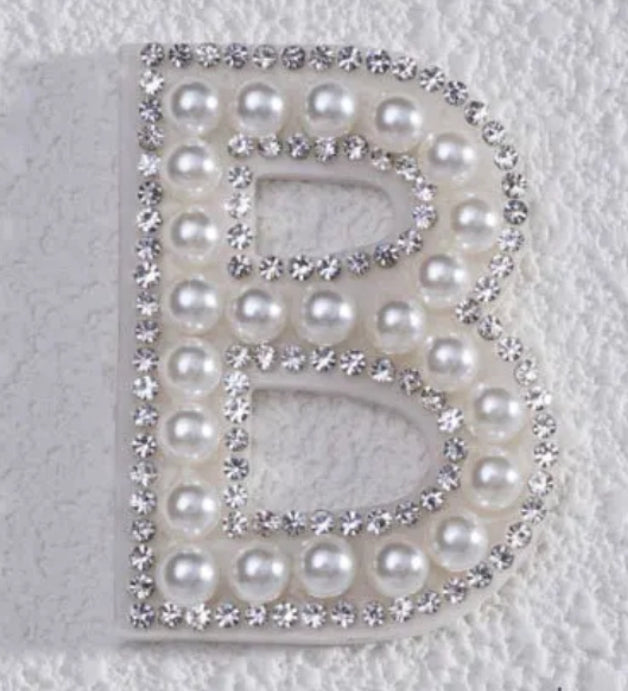 2" Pearl + Rhinestone Letter Iron on Patch [A - Z]