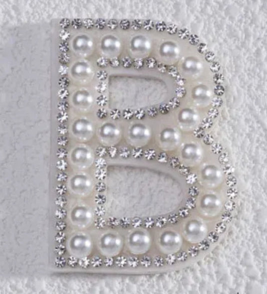 2" Pearl + Rhinestone Letter Iron on Patch [A - Z]