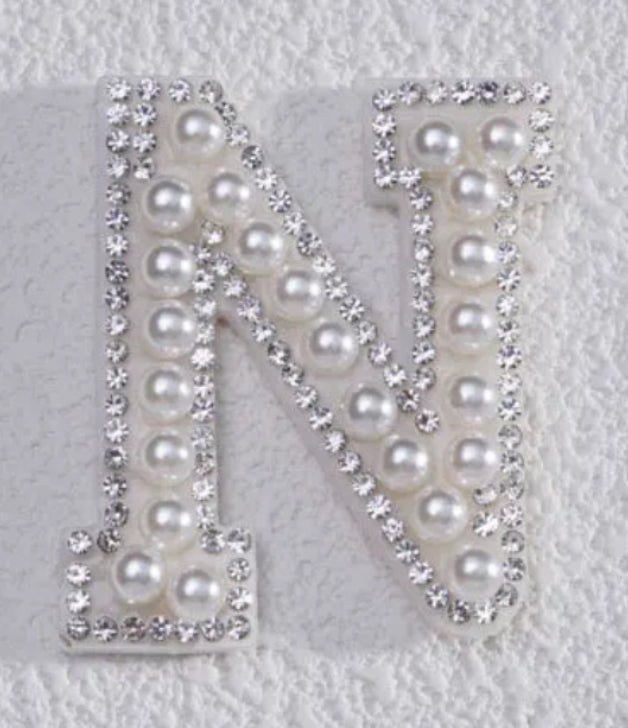 2" Pearl + Rhinestone Letter Iron on Patch [A - Z]