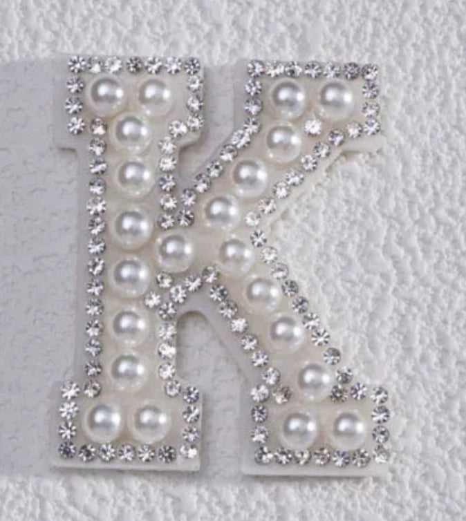 2" Pearl + Rhinestone Letter Iron on Patch [A - Z]