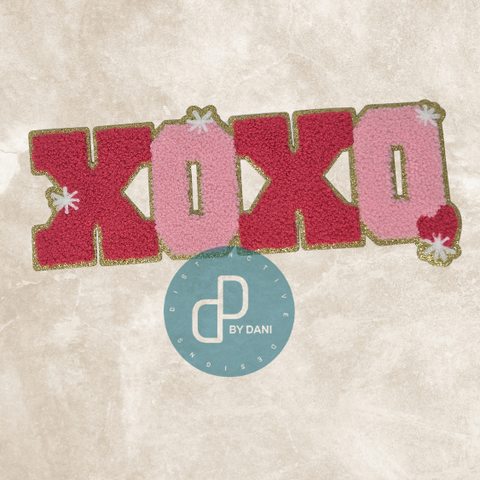 PINK/HOT PINK XOXO Chenille Iron-On Patch