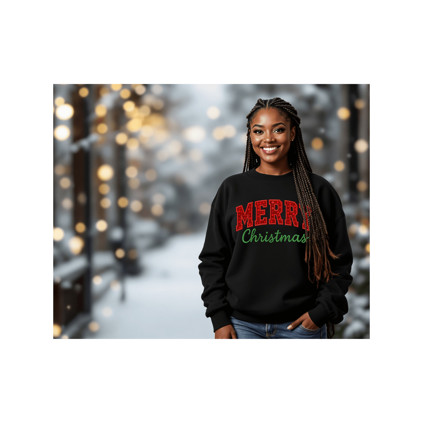 Merry Christmas (faux embroidered) Classic Sweatshirt