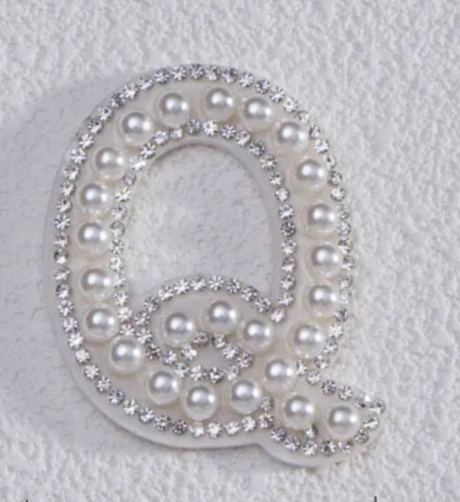 2" Pearl + Rhinestone Letter Iron on Patch [A - Z]