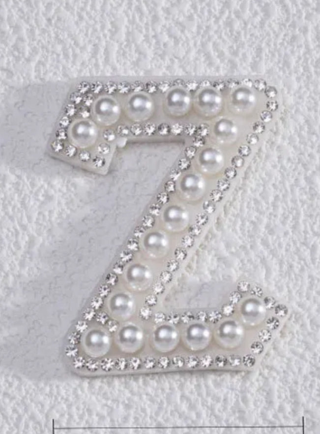 2" Pearl + Rhinestone Letter Iron on Patch [A - Z]