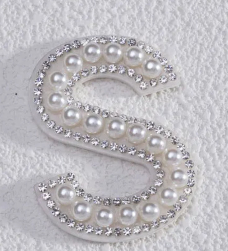 2" Pearl + Rhinestone Letter Iron on Patch [A - Z]
