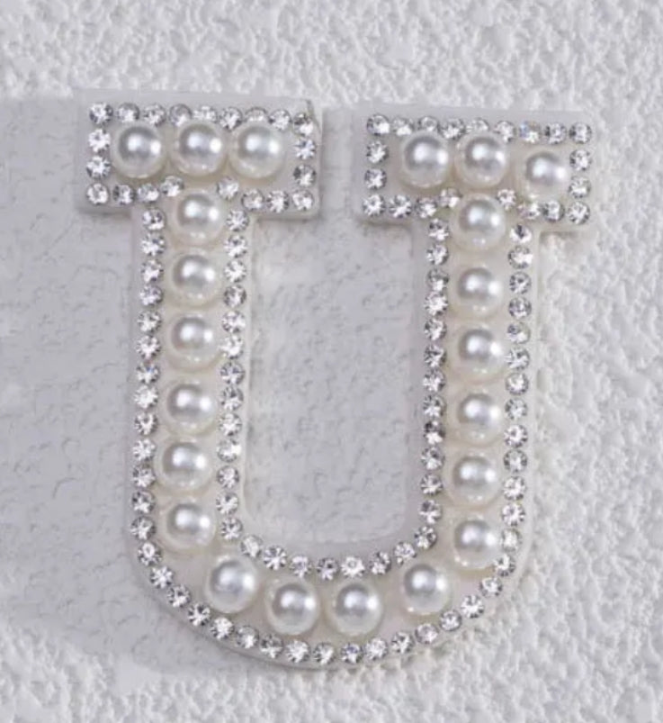 2" Pearl + Rhinestone Letter Iron on Patch [A - Z]