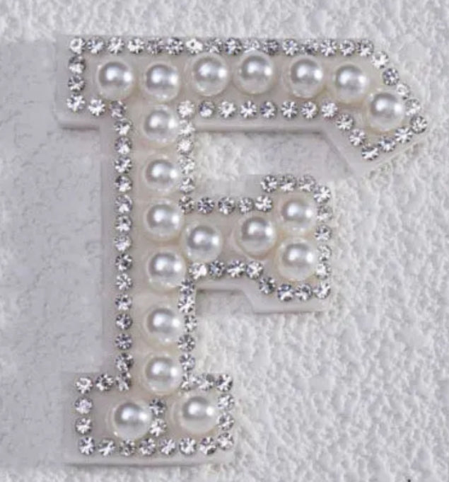 2" Pearl + Rhinestone Letter Iron on Patch [A - Z]