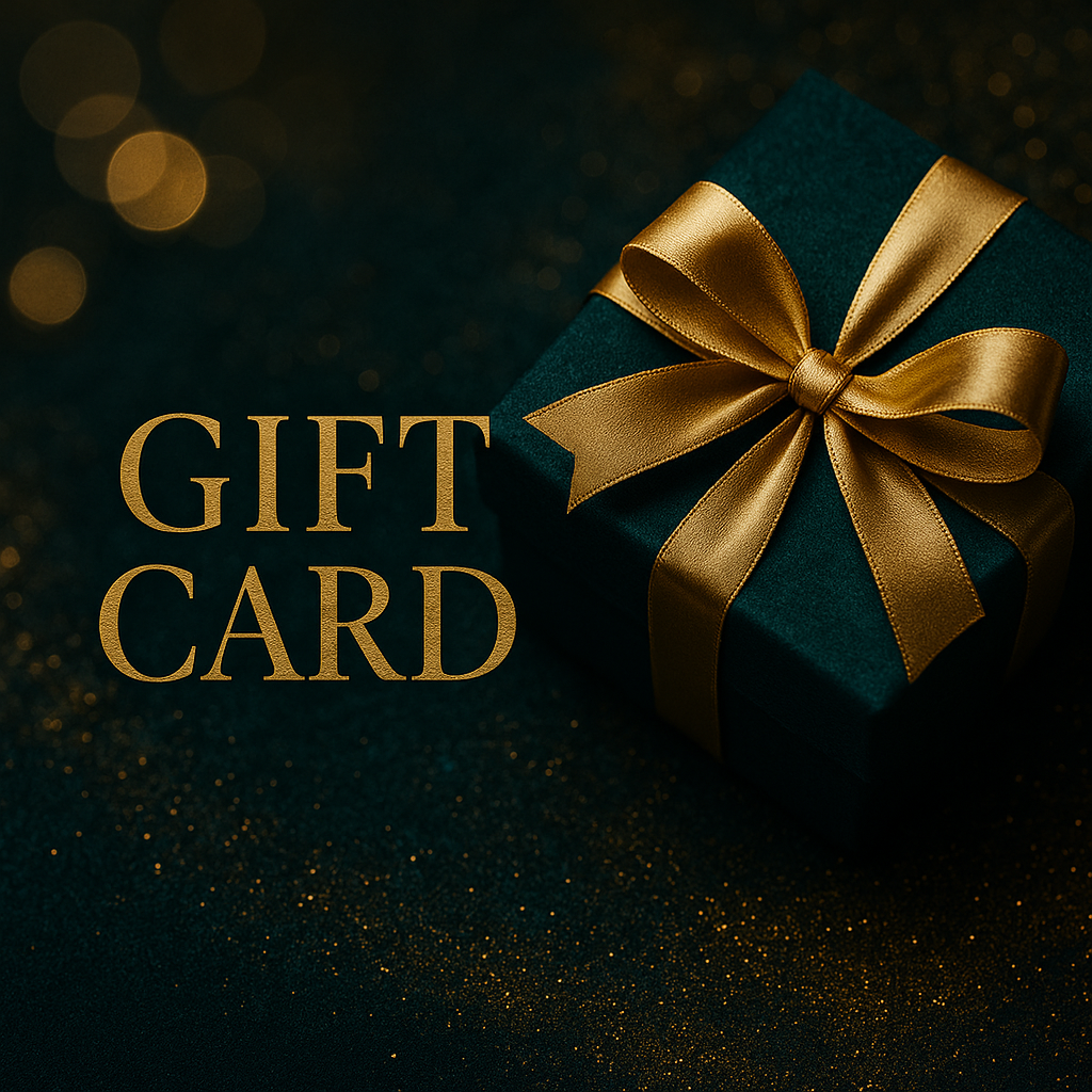 Green gift box with gold ribbon and 'Gift Card' text on a dark background