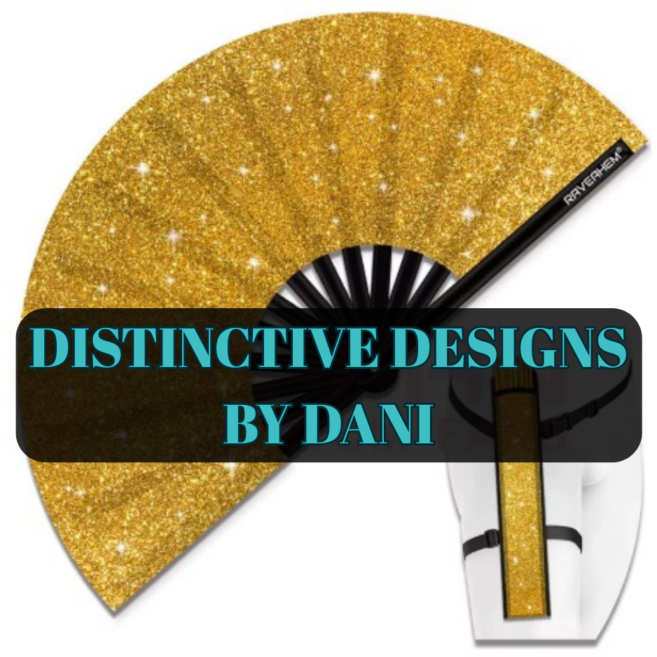 Glitter Folding Fan w/ matching holster and elastic strap