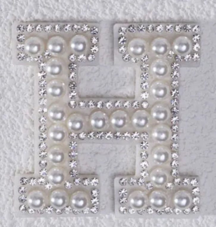 2" Pearl + Rhinestone Letter Iron on Patch [A - Z]