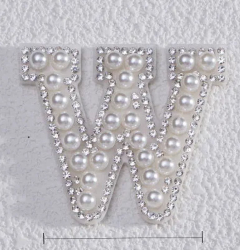 2" Pearl + Rhinestone Letter Iron on Patch [A - Z]