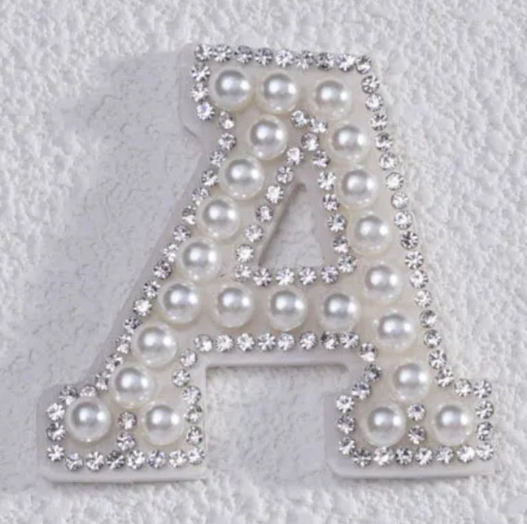 2" Pearl + Rhinestone Letter Iron on Patch [A - Z]