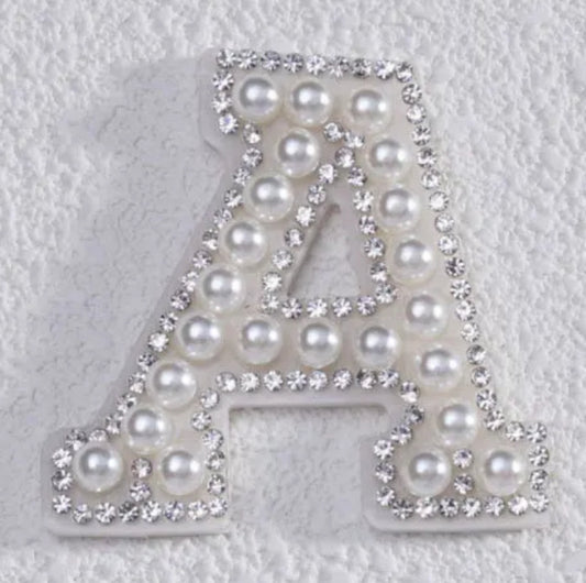 2" Pearl + Rhinestone Letter Iron on Patch [A - Z]