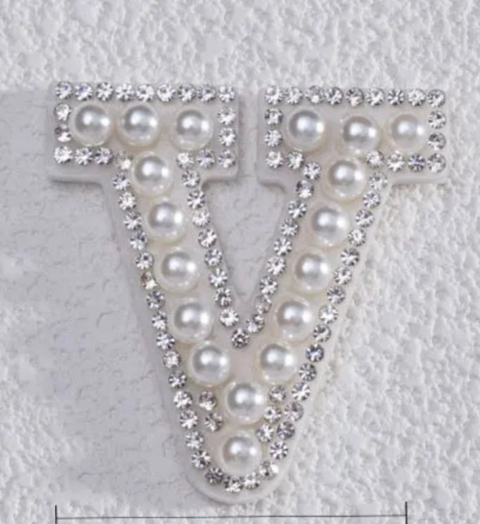 2" Pearl + Rhinestone Letter Iron on Patch [A - Z]