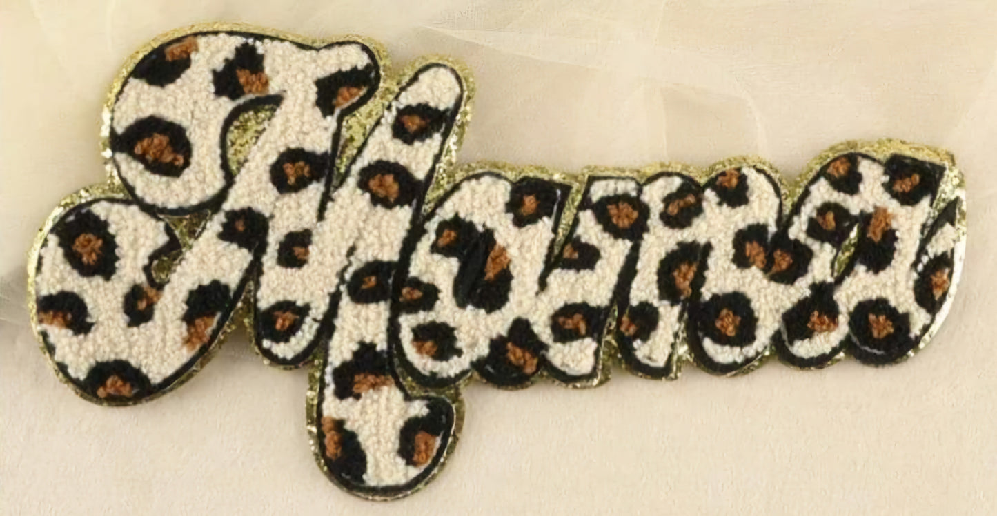 Leopard Print MAMA Chenille Iron-On Patch
