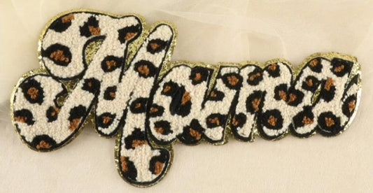 Leopard Print MAMA Chenille Iron-On Patch
