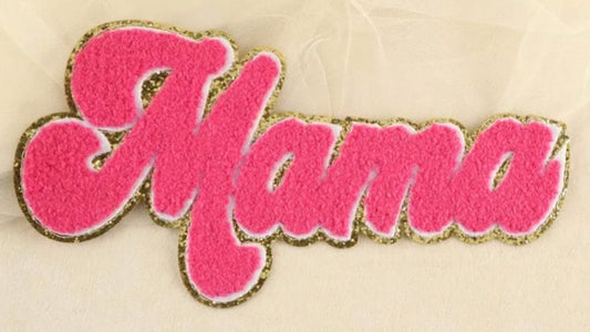 Hot Pink MAMA Chenille Iron-On Patch