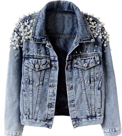 PEARL ENCRUSTED DENIM JACKET